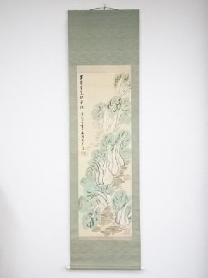 大正癸亥（1923）年　正夫筆　白菜図　肉筆絹本掛軸（保護箱）